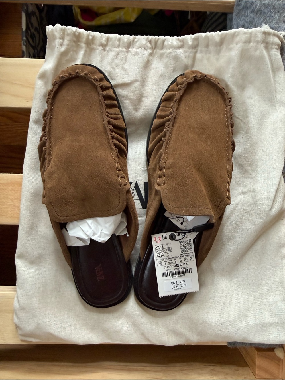 Zara Brown Suede Backless Mules